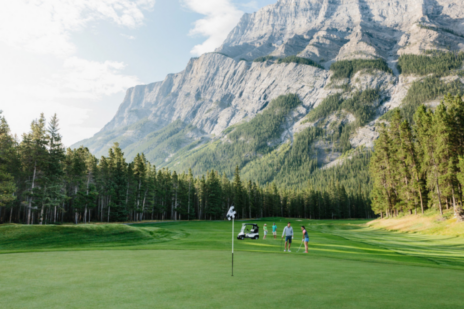 1024x682-Fairmont-Banff-Springs-Golf-Course-CR-Chris-Amat Some golfers golfing at Banff Springs Golf Course with Rundle looming above.