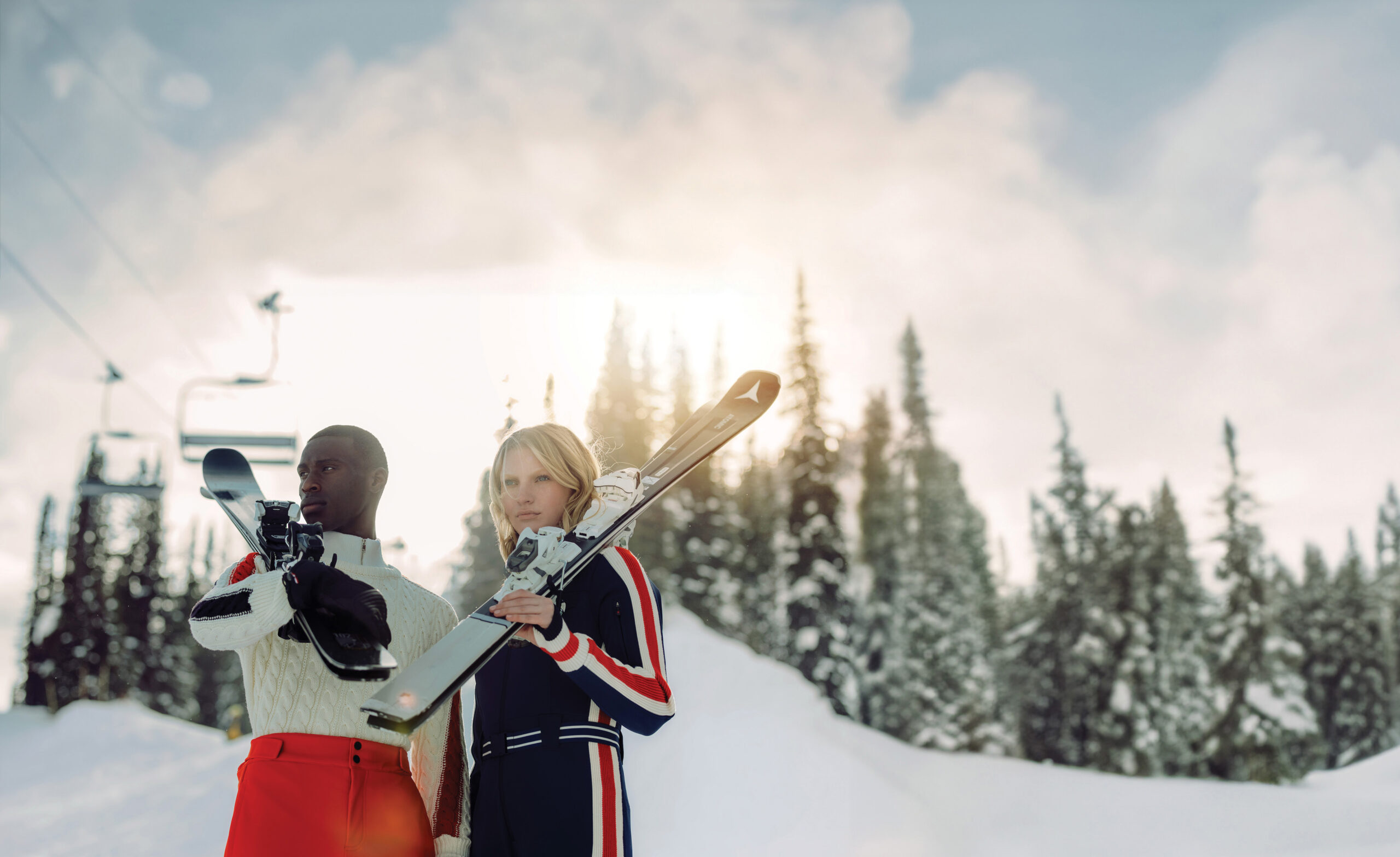 Skiers on a ski hill in Canadian Rockies