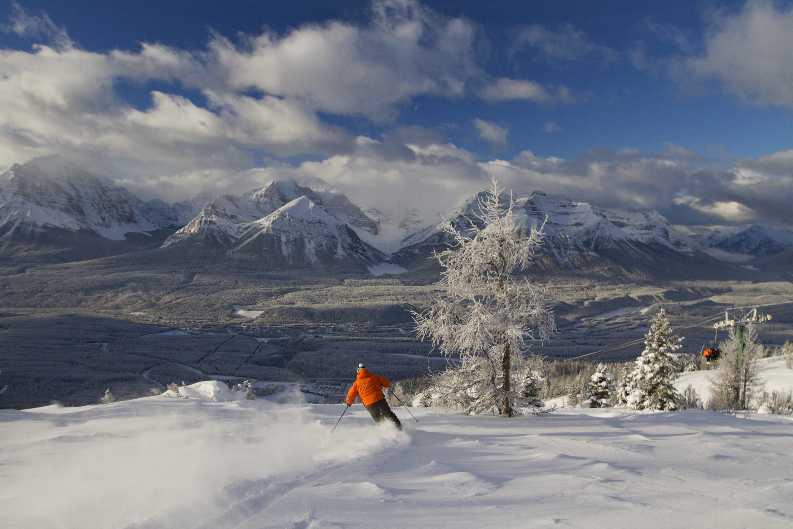 Skier at Lake Louise on marked trail