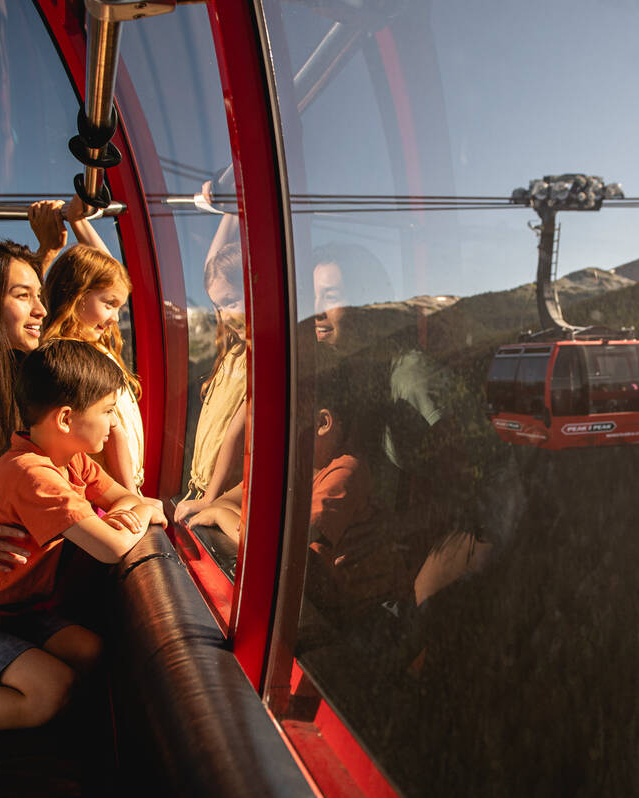 Multicultural family
enjoying view from Peak 2 Peak Gondola in
Whistler, British Columbia