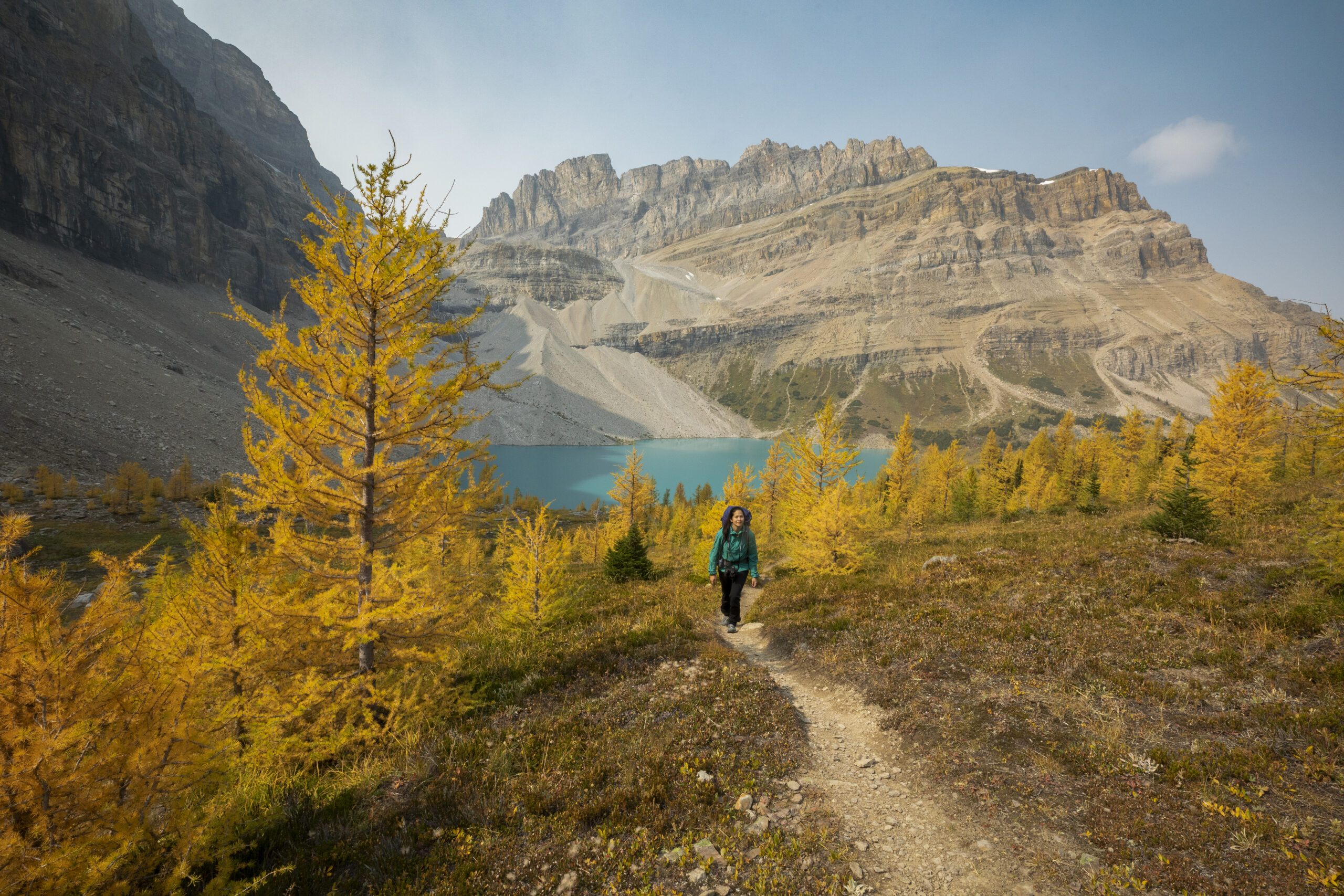 Two hikers in Larch Valley