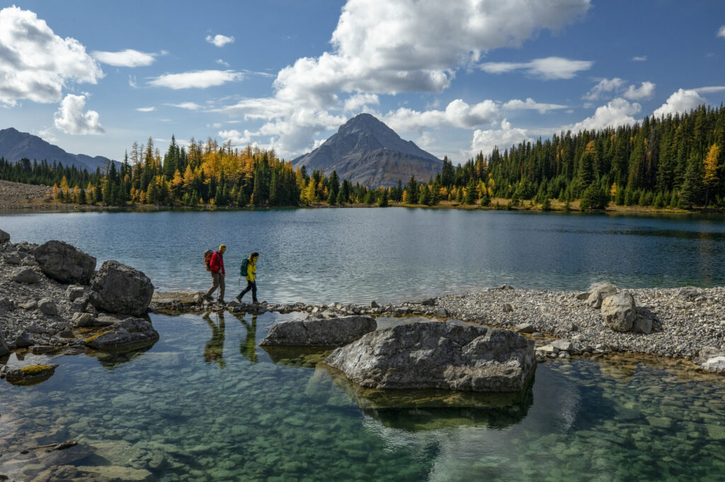 two people at Chester Lake in Kanaskasis for the larches