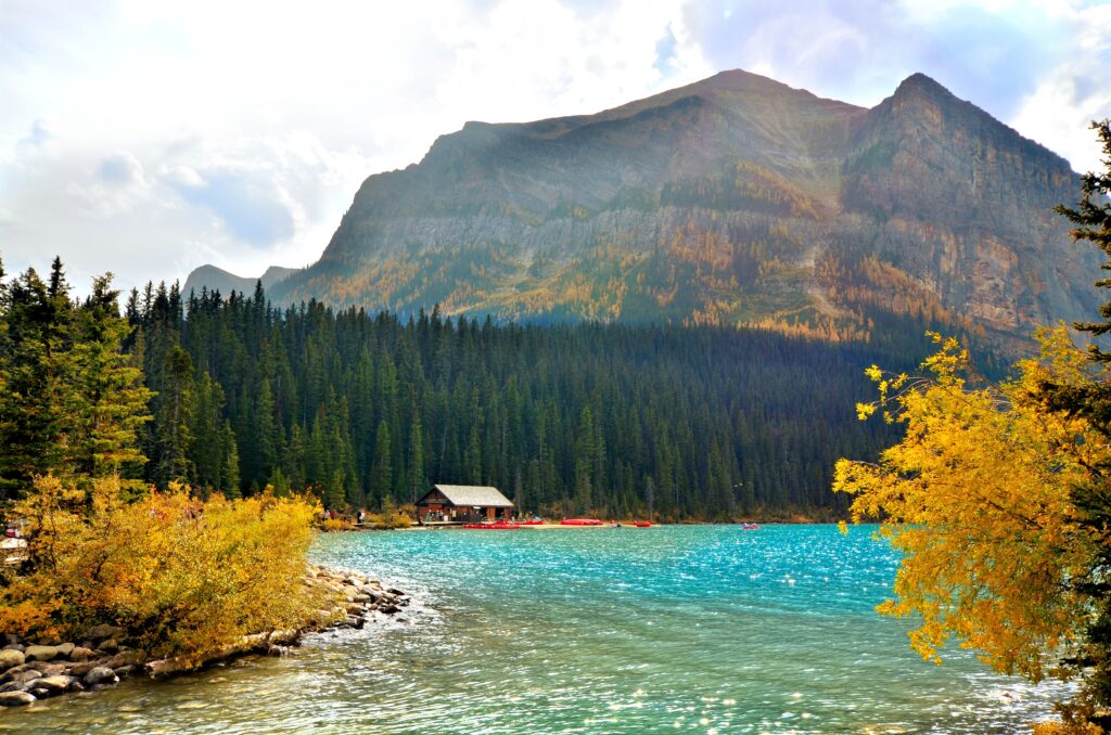 View of the boathouse during fall