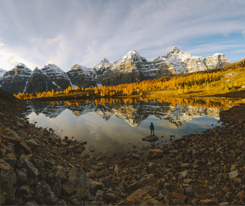 Man at the Larch Valley hike at Lake Louise