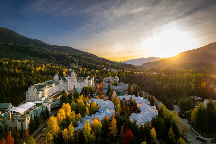 Fall aerial view of Fairmont Chateau Whistler