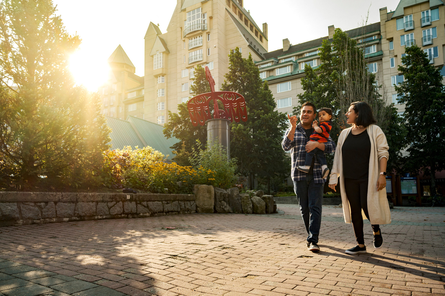 A family Walking near Chateau Whistler