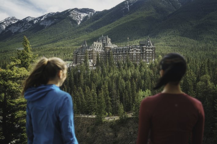 Trail runners at Surprise Corner, Banff National Park