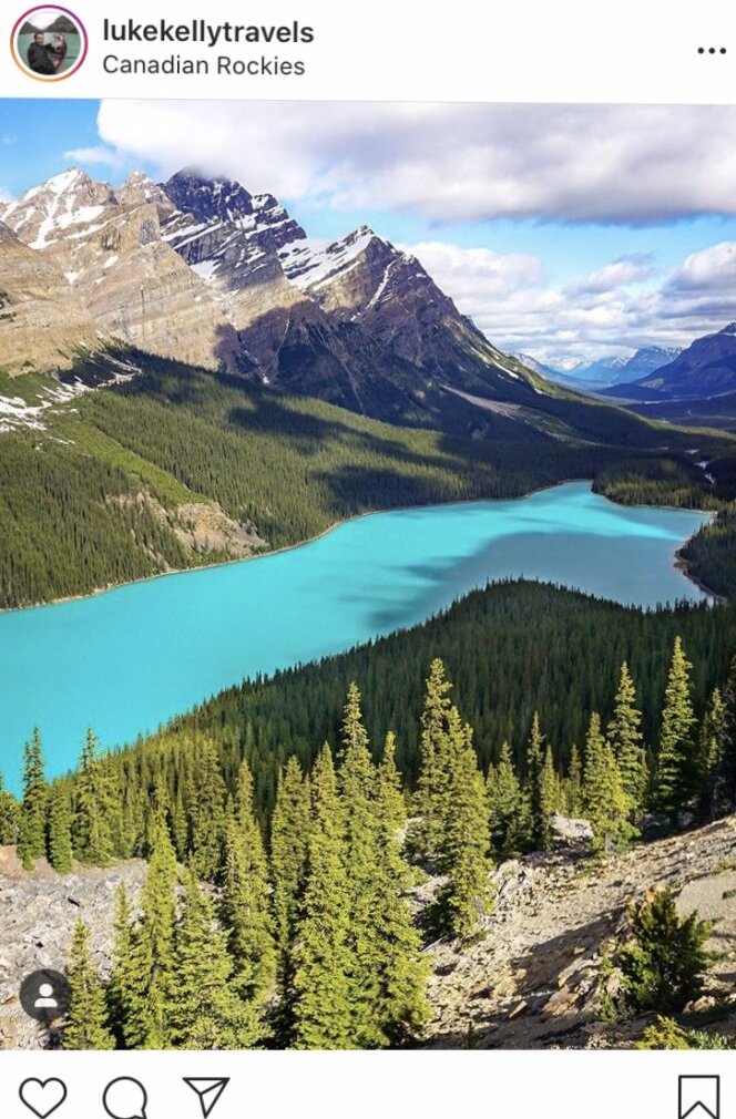Screenshot A view looking down at the turquoise waters of Peyto Lake. One of the best views in the Rockies.