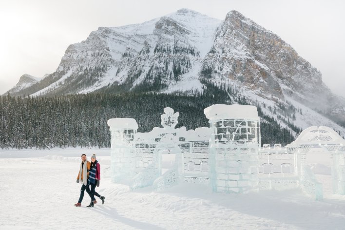 Ice Sculpture in Lake Louise in winter.