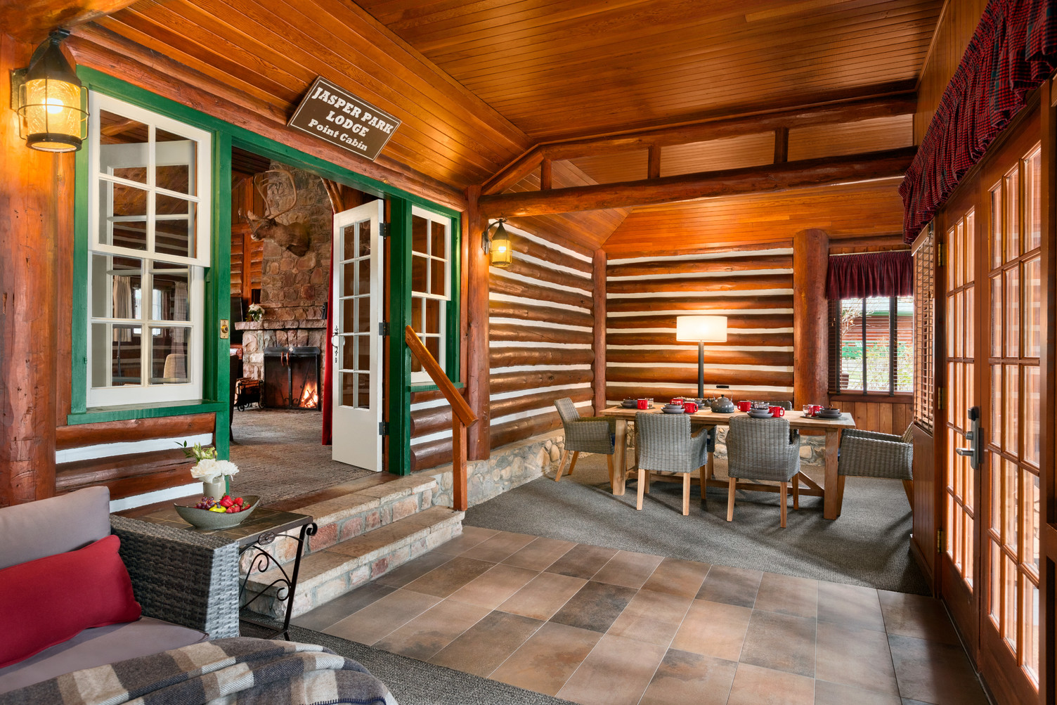Point Cabin - Veranda The veranda in Signature Cabin Point Cabin at Jasper Park Lodge.