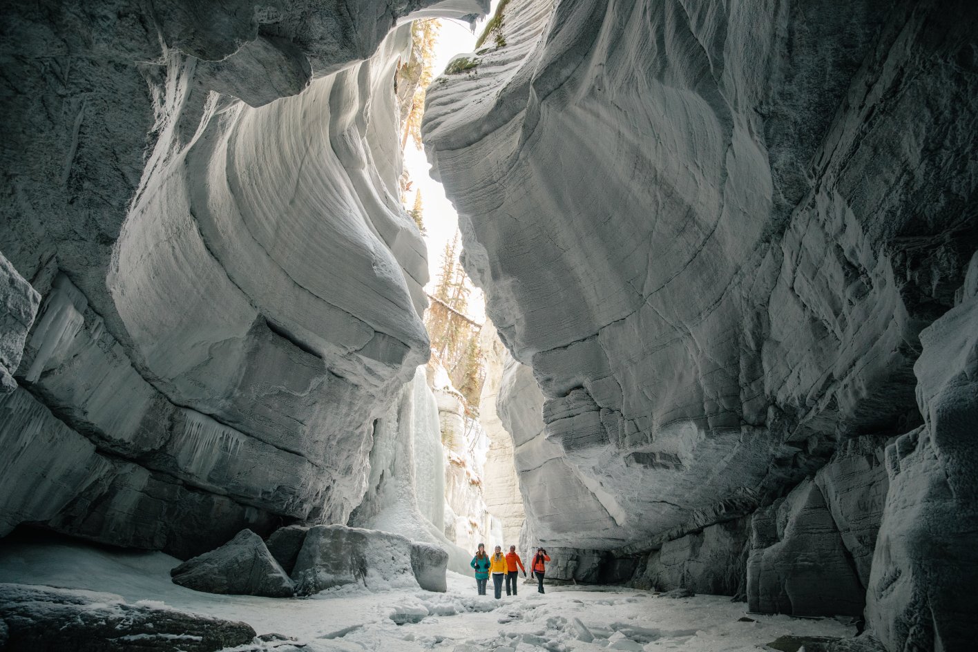 Winter cave sightseeing in Jasper National Park